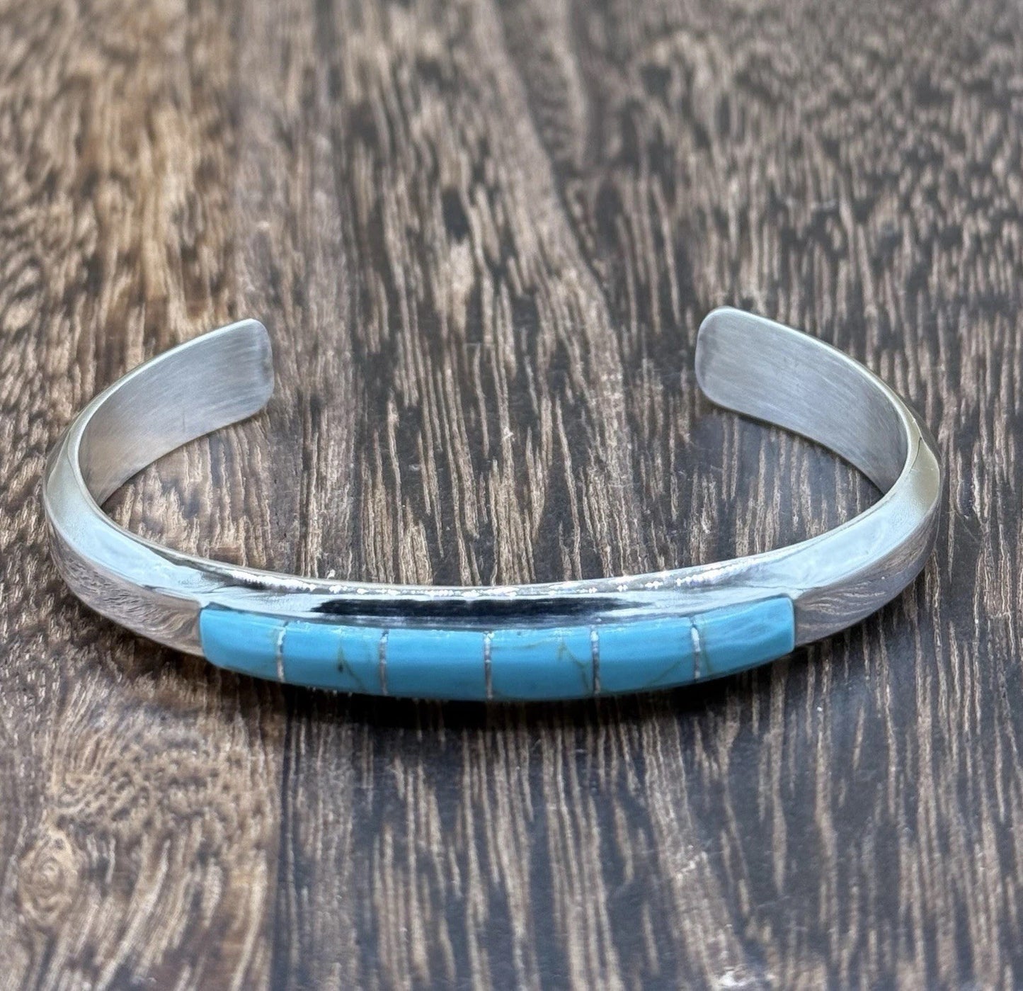 Navajo Handmade Sterling Silver Kingman Turquoise Inlay Bracelet Martha Living.