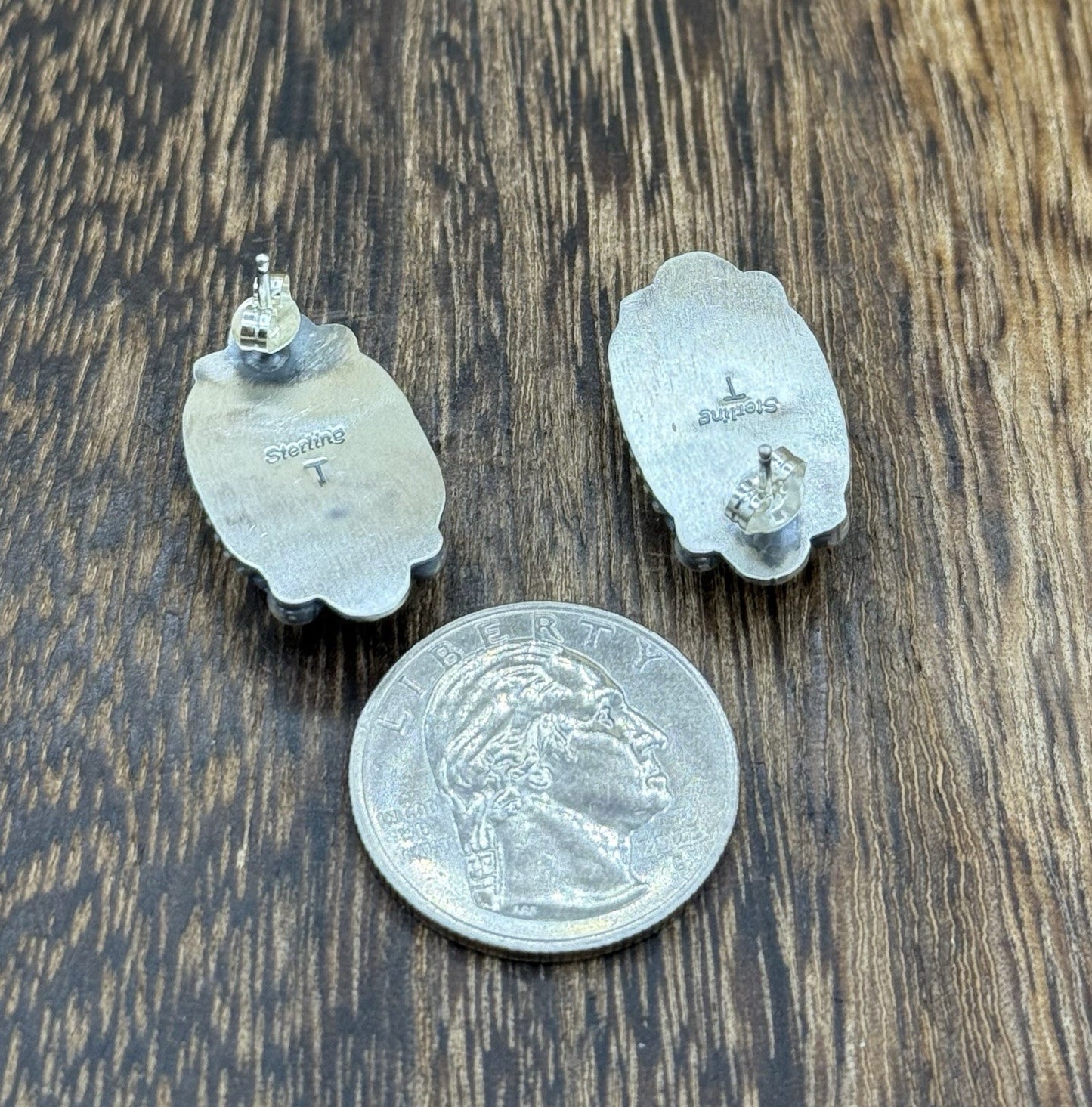 Navajo Handmade Sterling Silver Blackjack Turquoise Old Look Post Stud Earrings