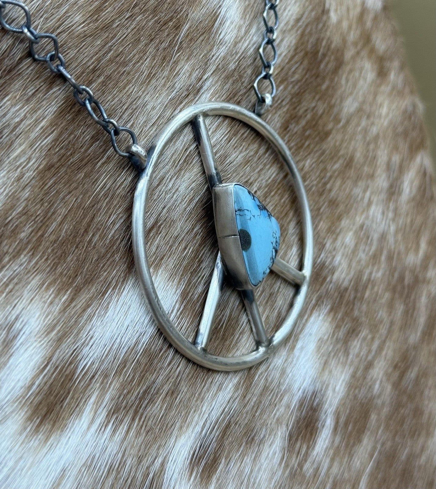 Native American Navajo handmade Sterling Silver Turquoise Peace Hippie Necklace