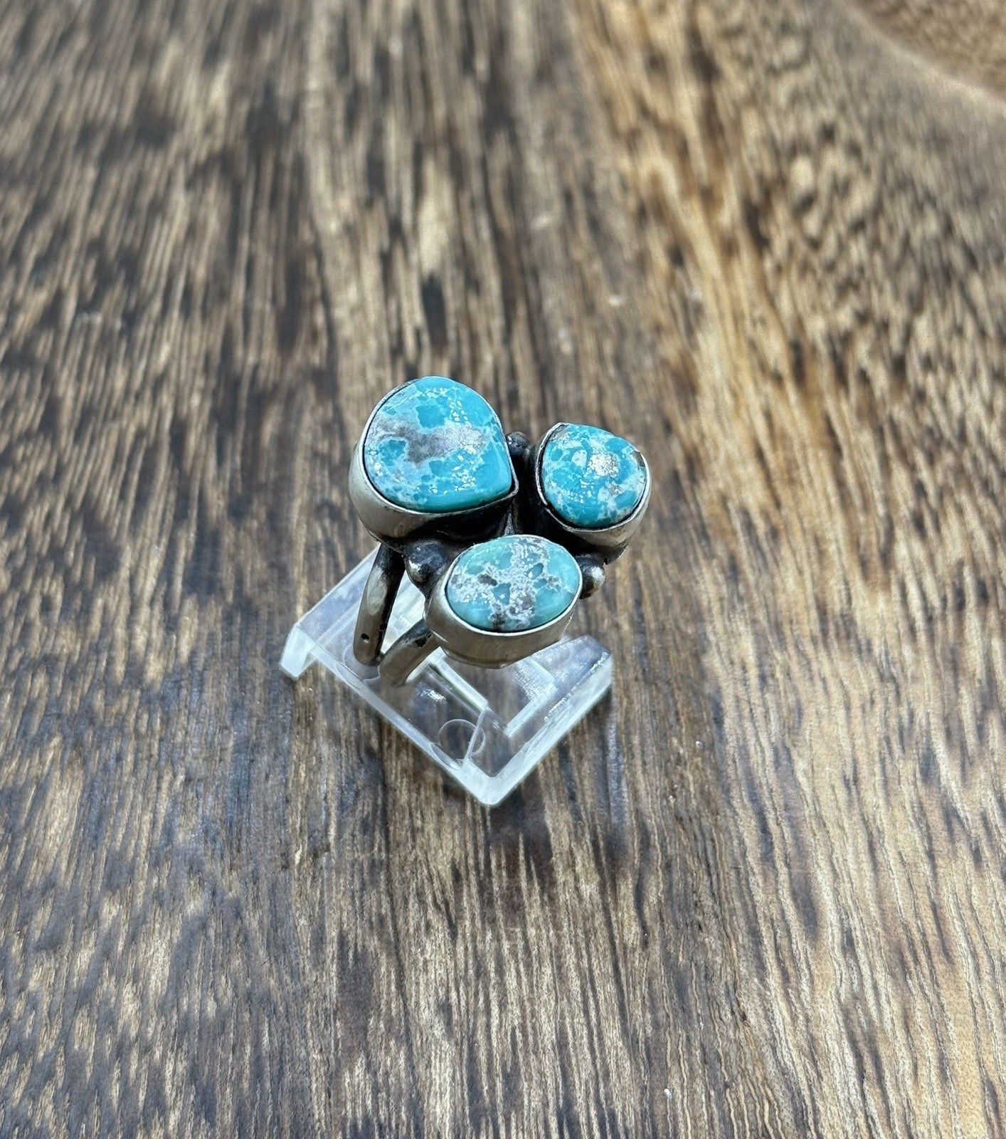 Navajo Handmade Sterling Silver White Water Turquoise Cluster Ring Size 9