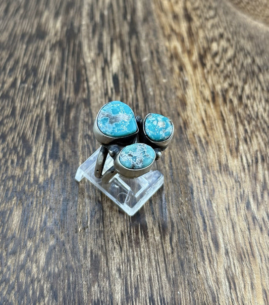 Navajo Handmade Sterling Silver White Water Turquoise Cluster Ring Size 9