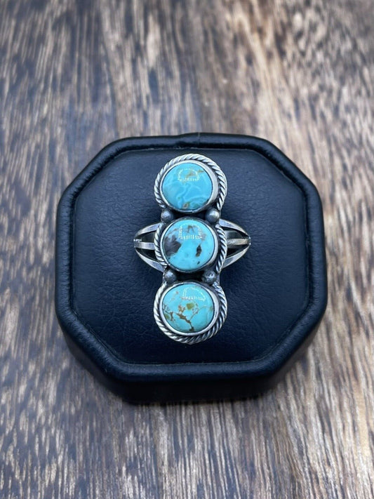 Native American Navajo Handmade Sterling Silver Kingman Turquoise Ring Size 7.5