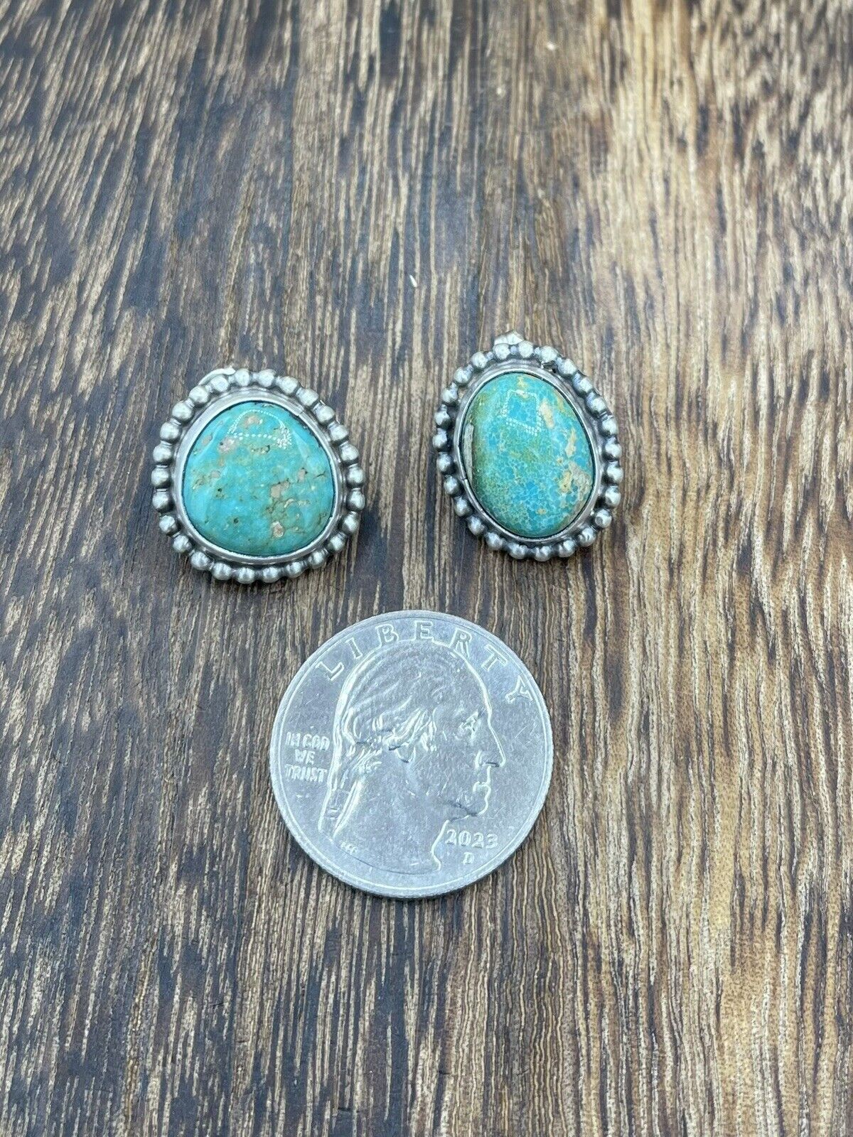 Native American Navajo Handmade Silver Sonoran Turquoise Post Stud Earrings