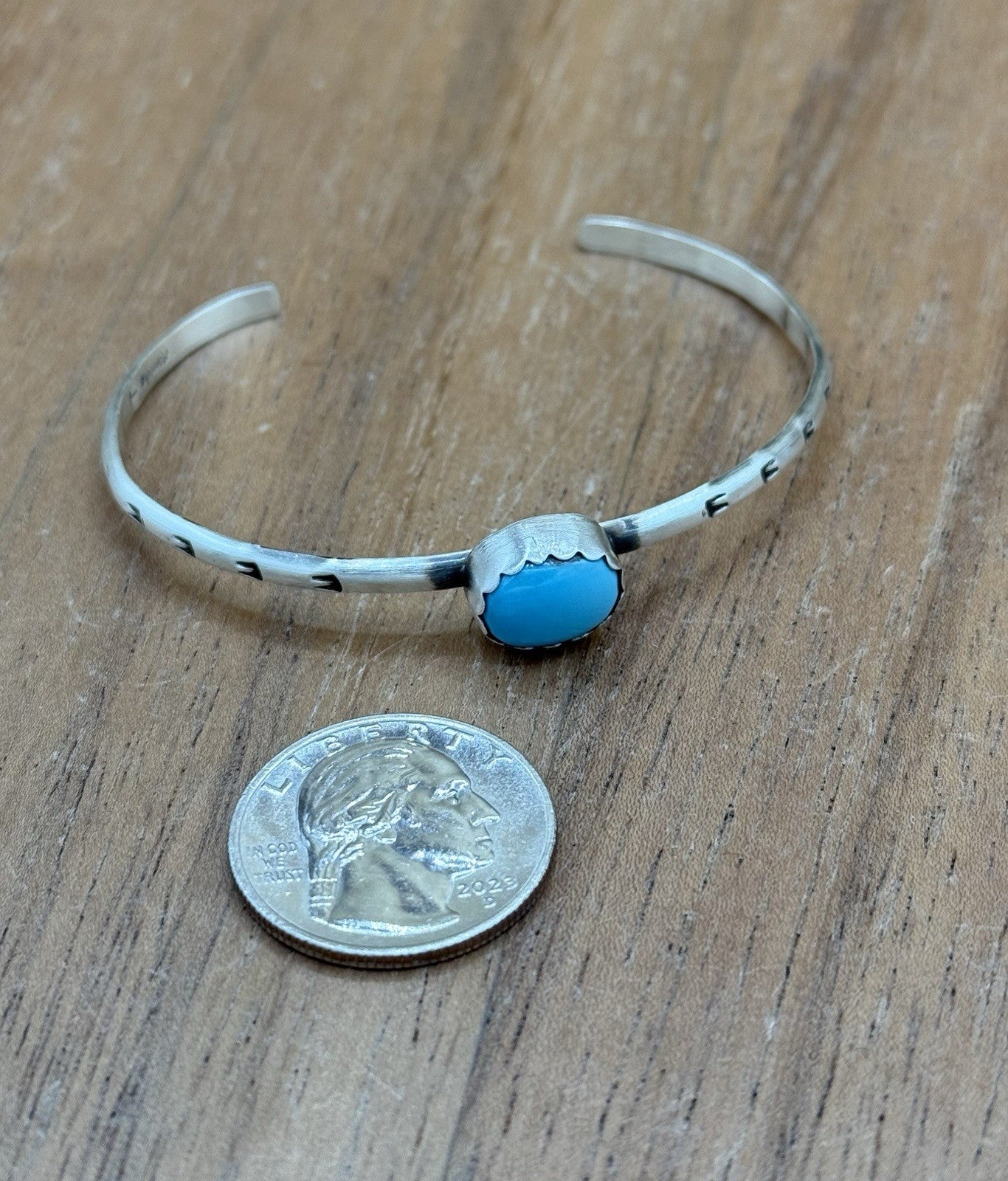 Native Navajo Handmade Sterling Silver Kingman Turquoise Stacker Cuff Bracelet