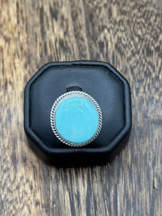 Navajo Handmade Sterling Silver Blue Glacier Turquoise Adjustable Ring Sz 7 - 10