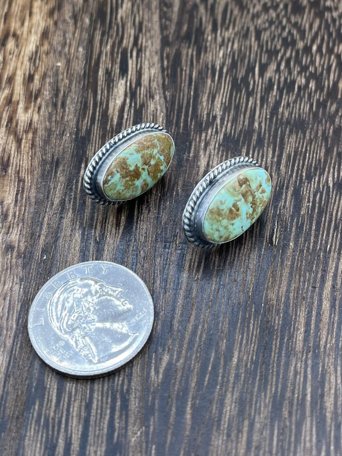 Navajo Handmade Sterling Silver Sonoran Turquoise Post Stud Earrings Byron Begay