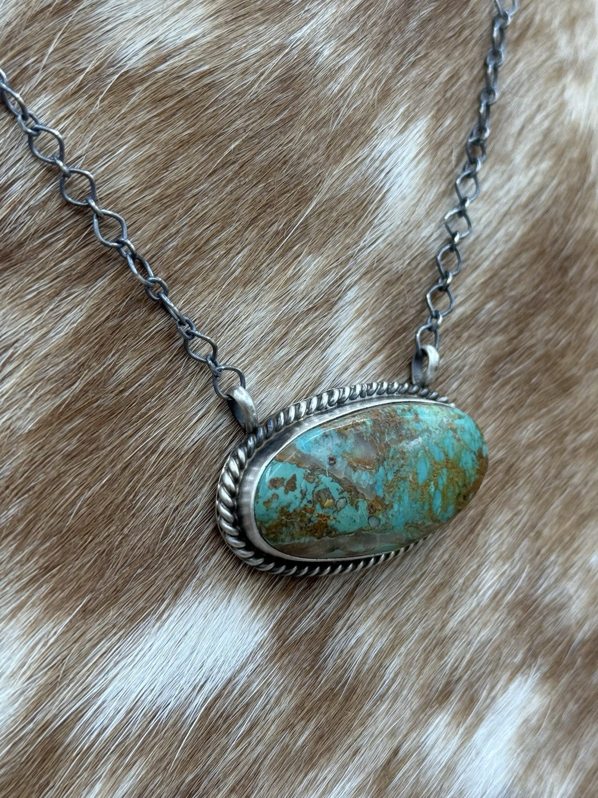 Native Navajo Handmade Sterling Silver Blue Glacier Turquoise Bar Necklace 18”