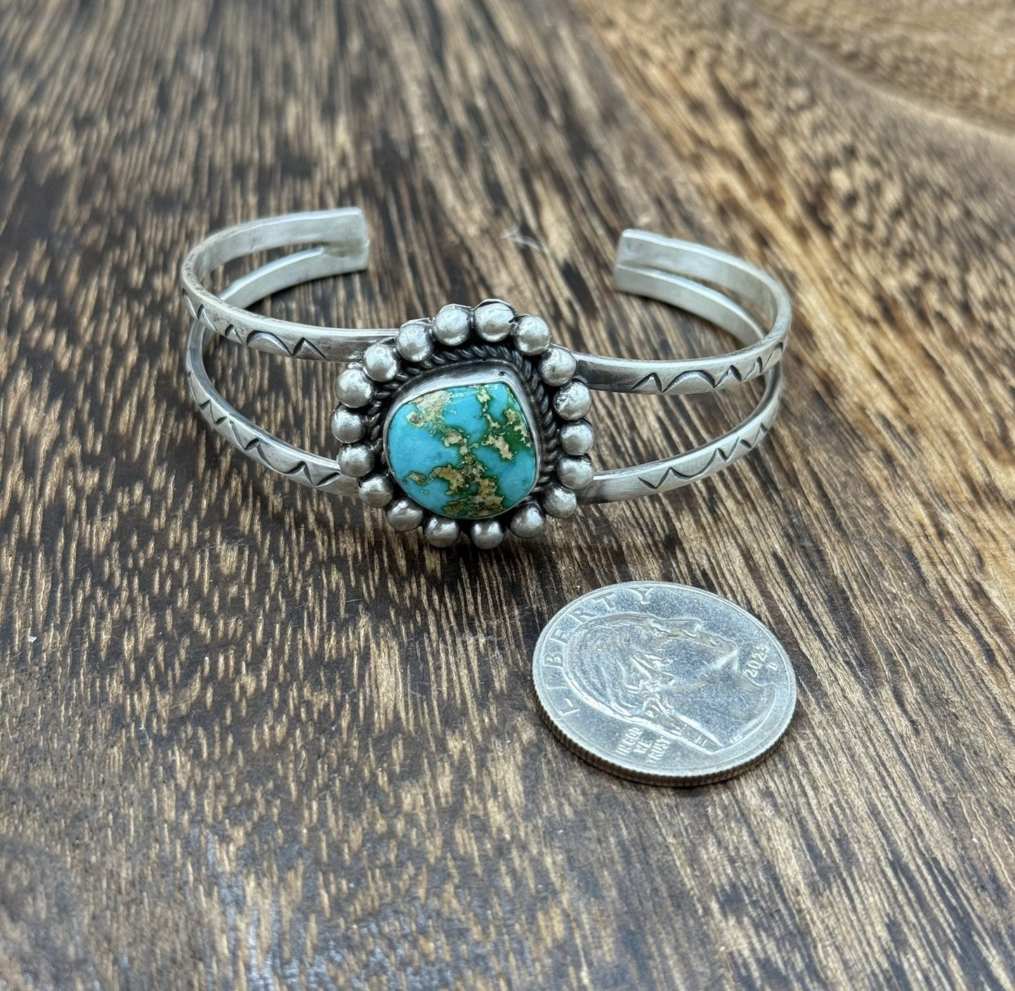 Native Navajo Handmade Sterling Silver Sonoran Gold Turquoise Cuff Bracelet