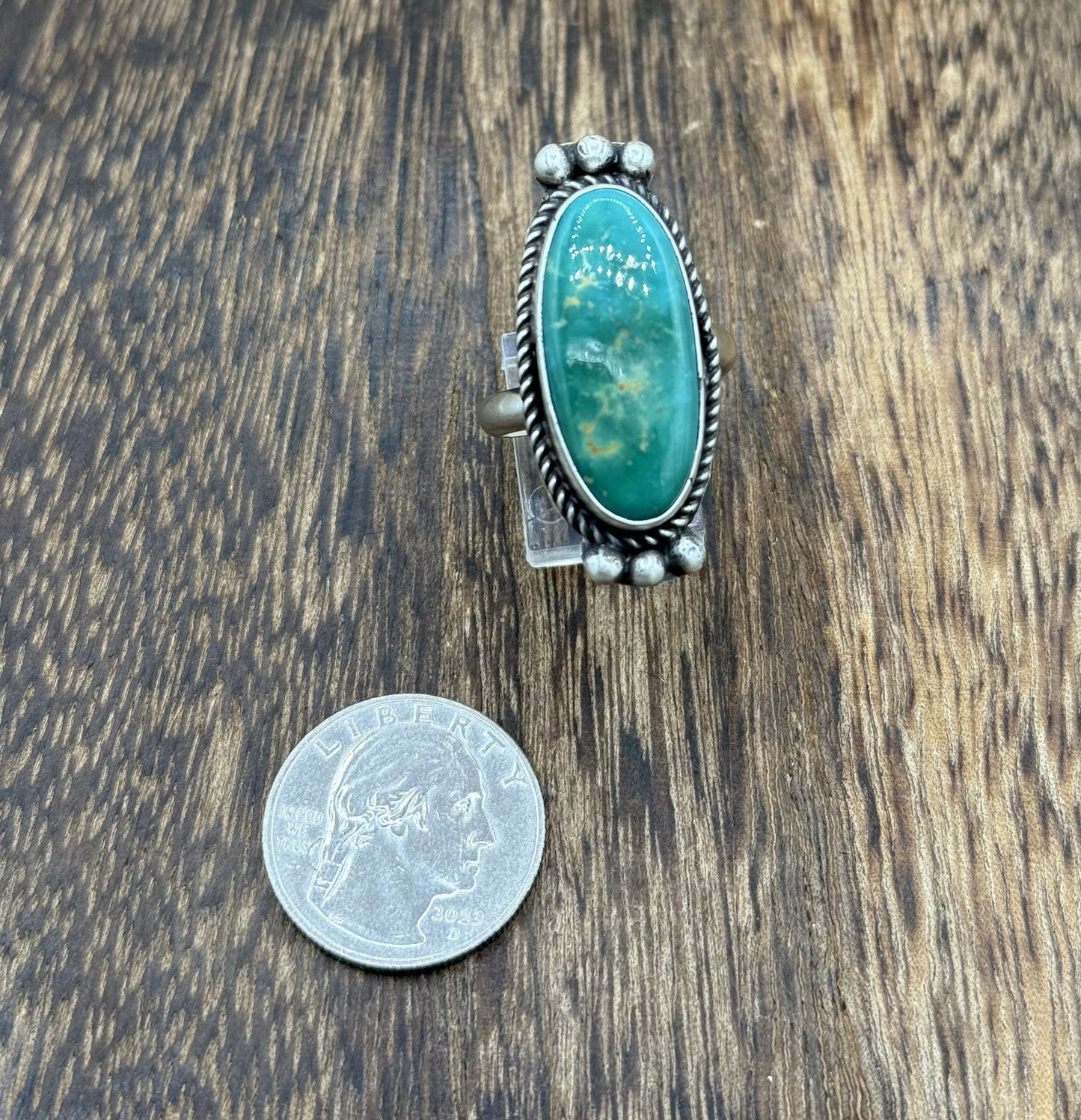 Navajo Handmade Sterling Silver Royston Turquoise Adjustable Ring Size 8 To 10