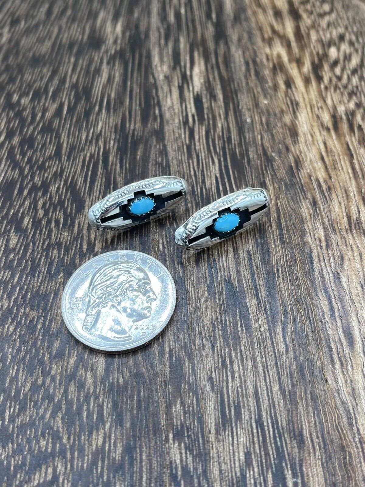 Native American Navajo Handmade Silver Turquoise Post Shadowbox Earrings Felix P