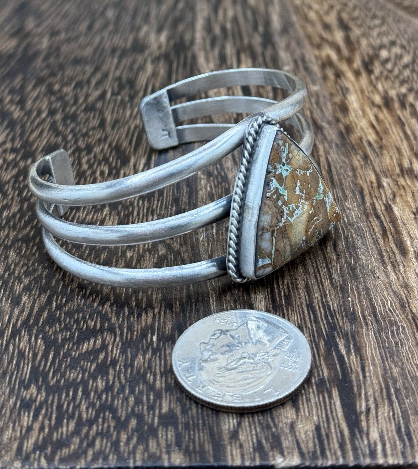 Native American Navajo Handmade Sterling Silver Royston Turquoise Cuff Bracelet