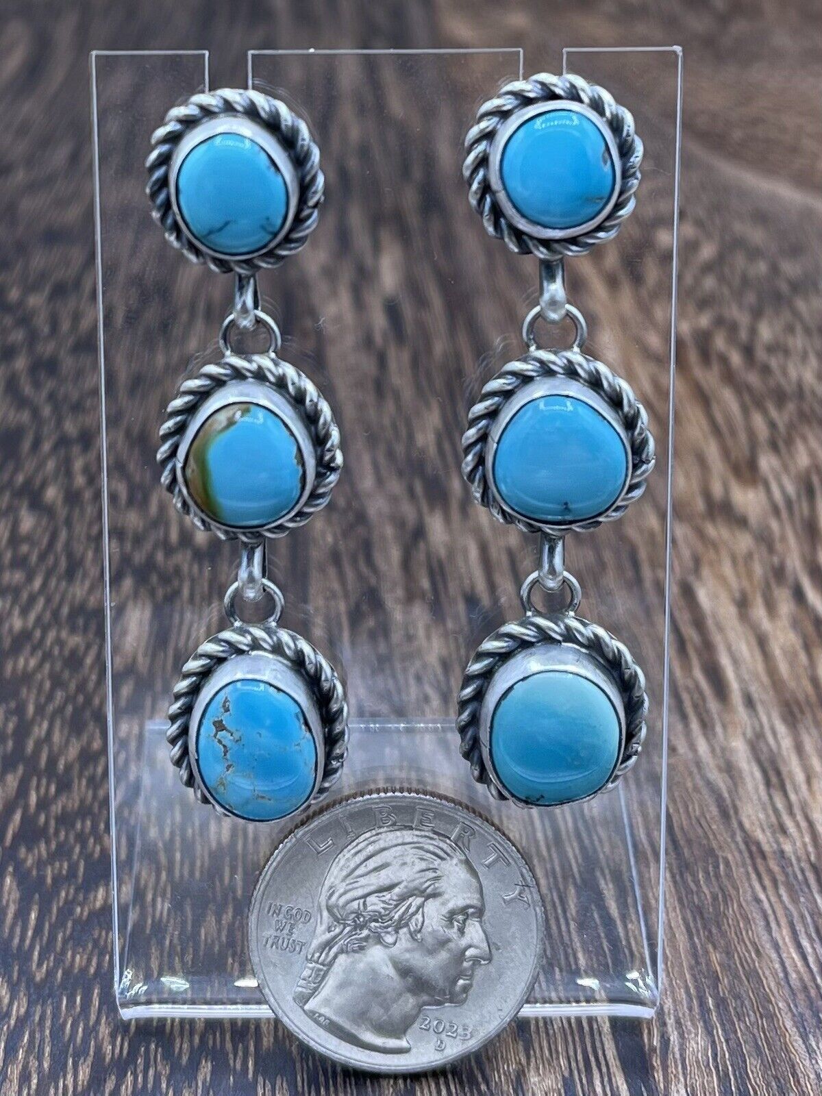 Native American Sterling Silver Navajo Handmade Turquoise Post Dangle Earrings