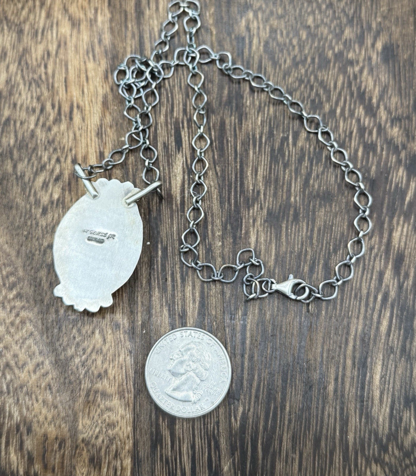 Native American Navajo Handmade Sterling Silver White Buffalo Bar Necklace 18”
