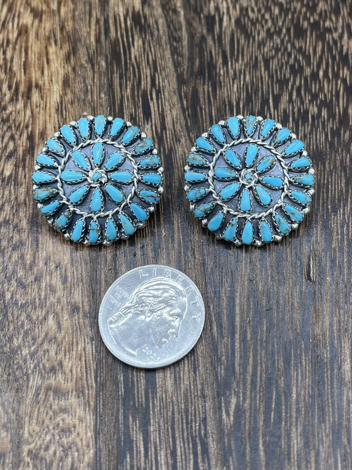 Native American Navajo Handmade Sterling Silver Turquoise Cluster Post earrings