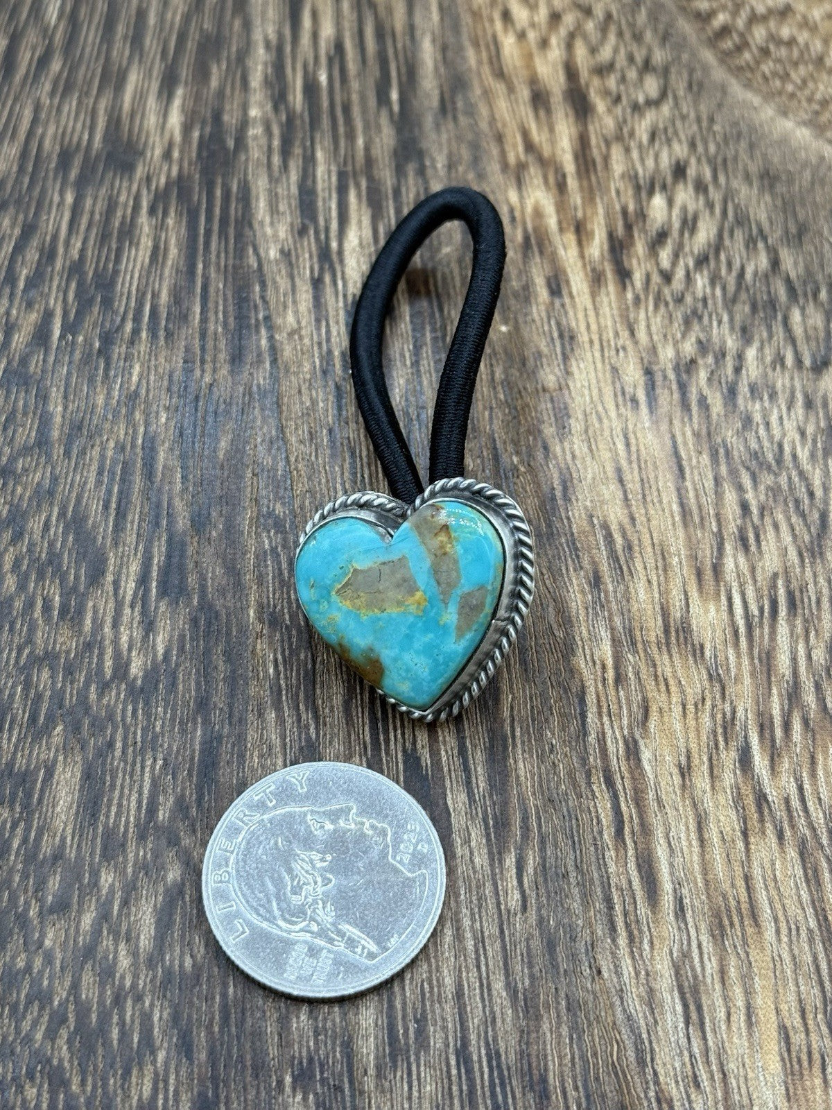 Native American Navajo Handmade Sterling Silver Kingman Turquoise Hair Tie