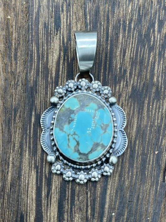 Native American Sterling Silver Navajo Handmade Turquoise Pendant - Betta Lee