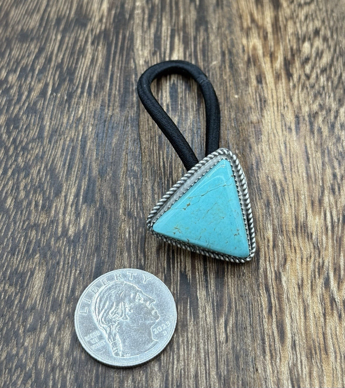 Native American Navajo Handmade Sterling Silver Blue Glacier Turquoise Hair Tie