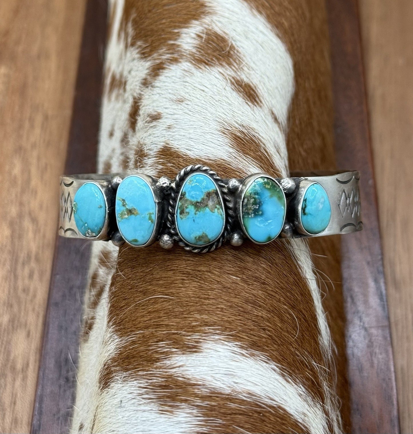 Native Navajo Handmade Sterling Silver Sonoran Gold Turquoise Cuff Bracelet