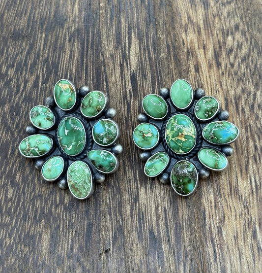 Navajo Handmade Sterling Silver Sonoran Gold Turquoise Cluster Post Earrings