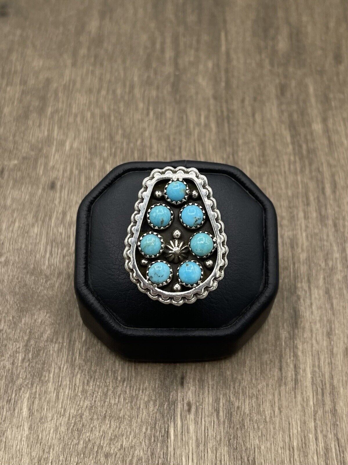 Native American Sterling Silver Navajo Handmade Kingman Turquoise Ring Size 8