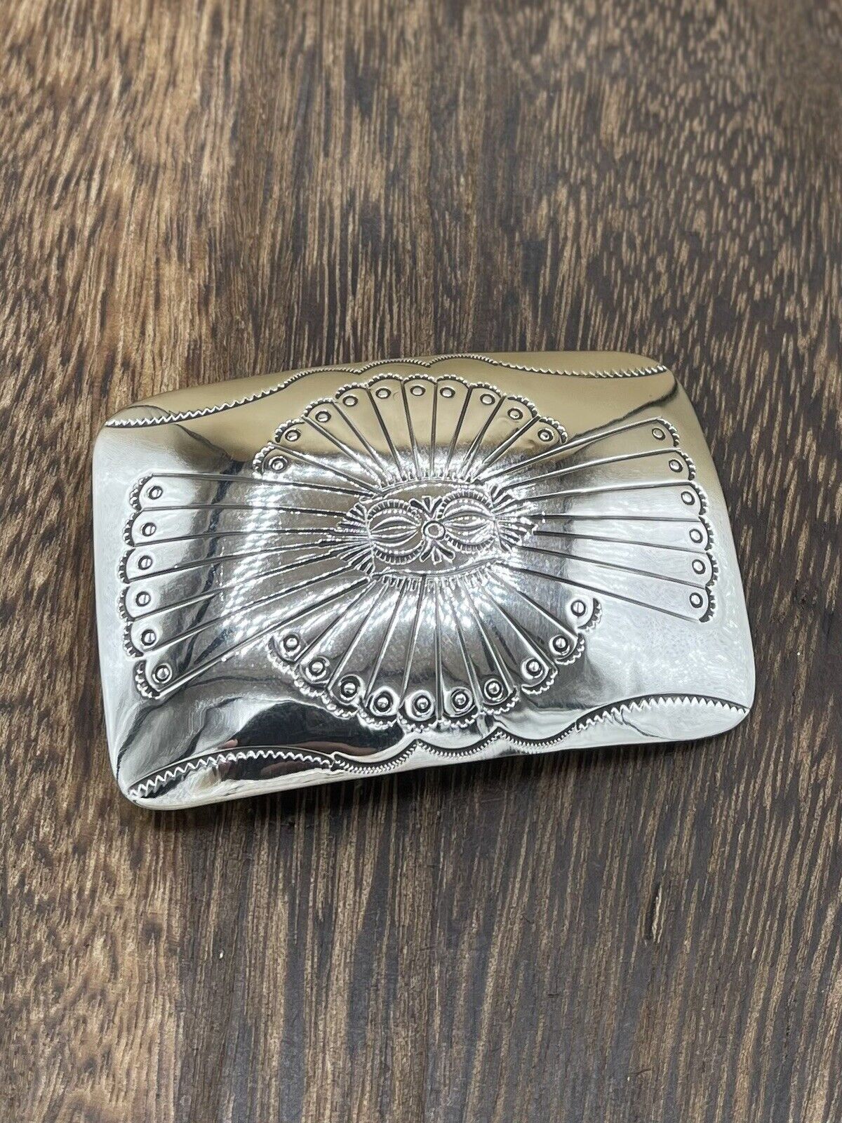 Native American Navajo Handmade Shiny Sterling Silver Belt Buckle By Joann Begay