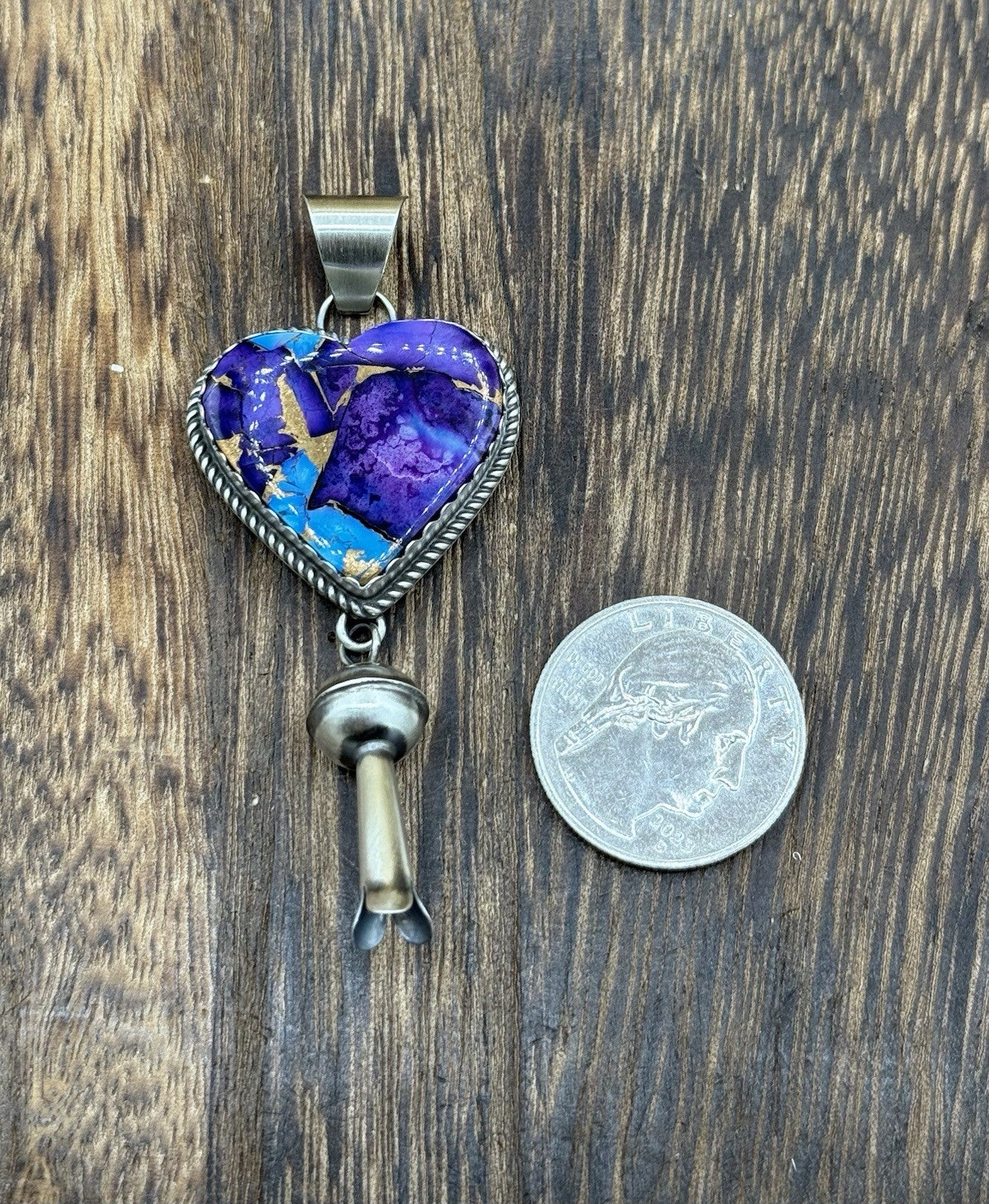 Navajo Handmade Sterling Silver Violet Rose & Blue Dahlia Dangle Blossom Pendant