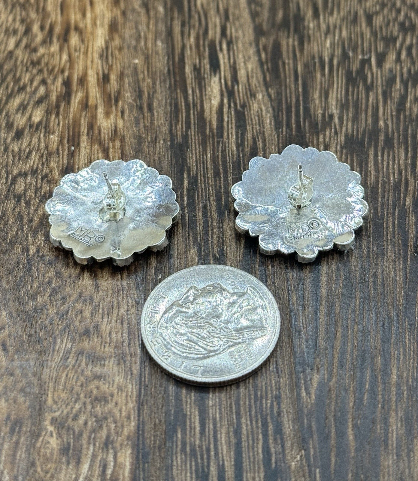 Native American Navajo Handmade Sterling Silver Red Coral Cluster Stud Earrings