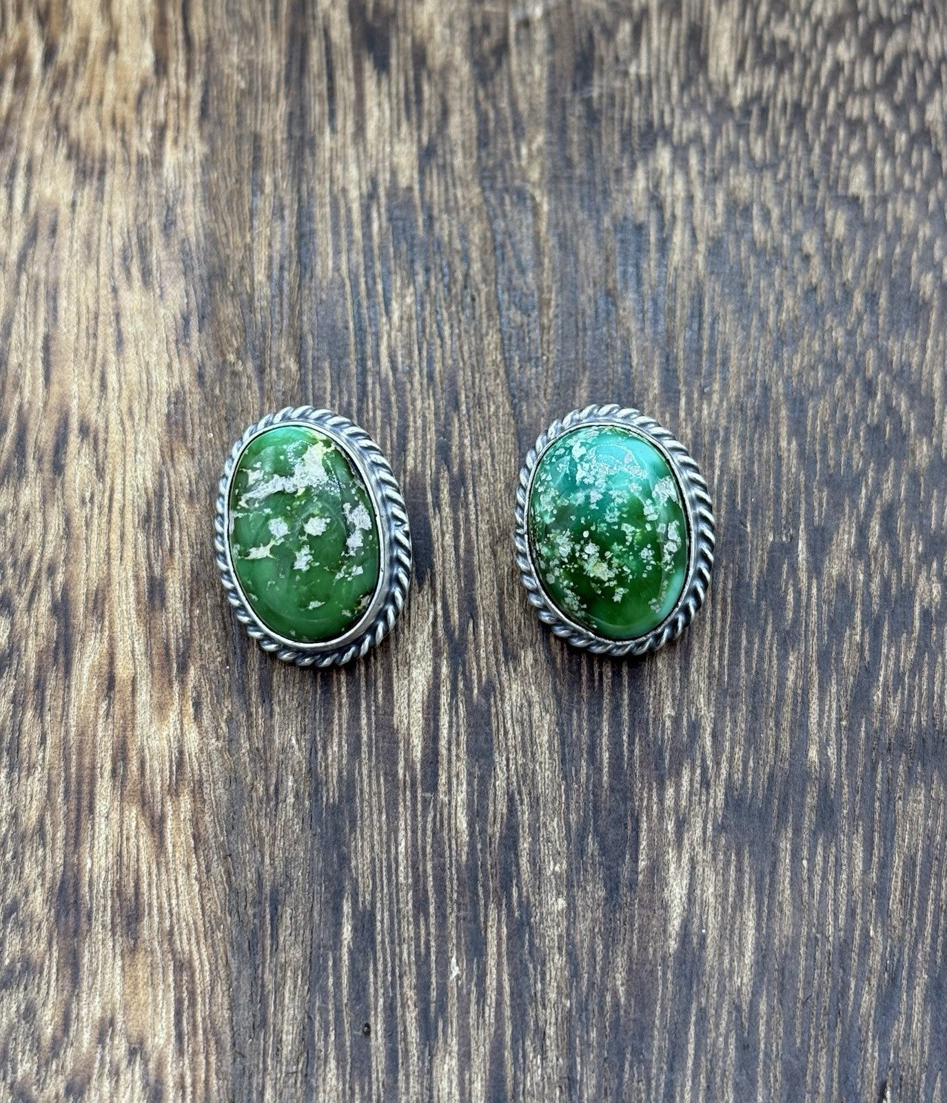 Navajo Handmade Sterling Silver Sonoran Gold Turquoise Post Stud Earrings