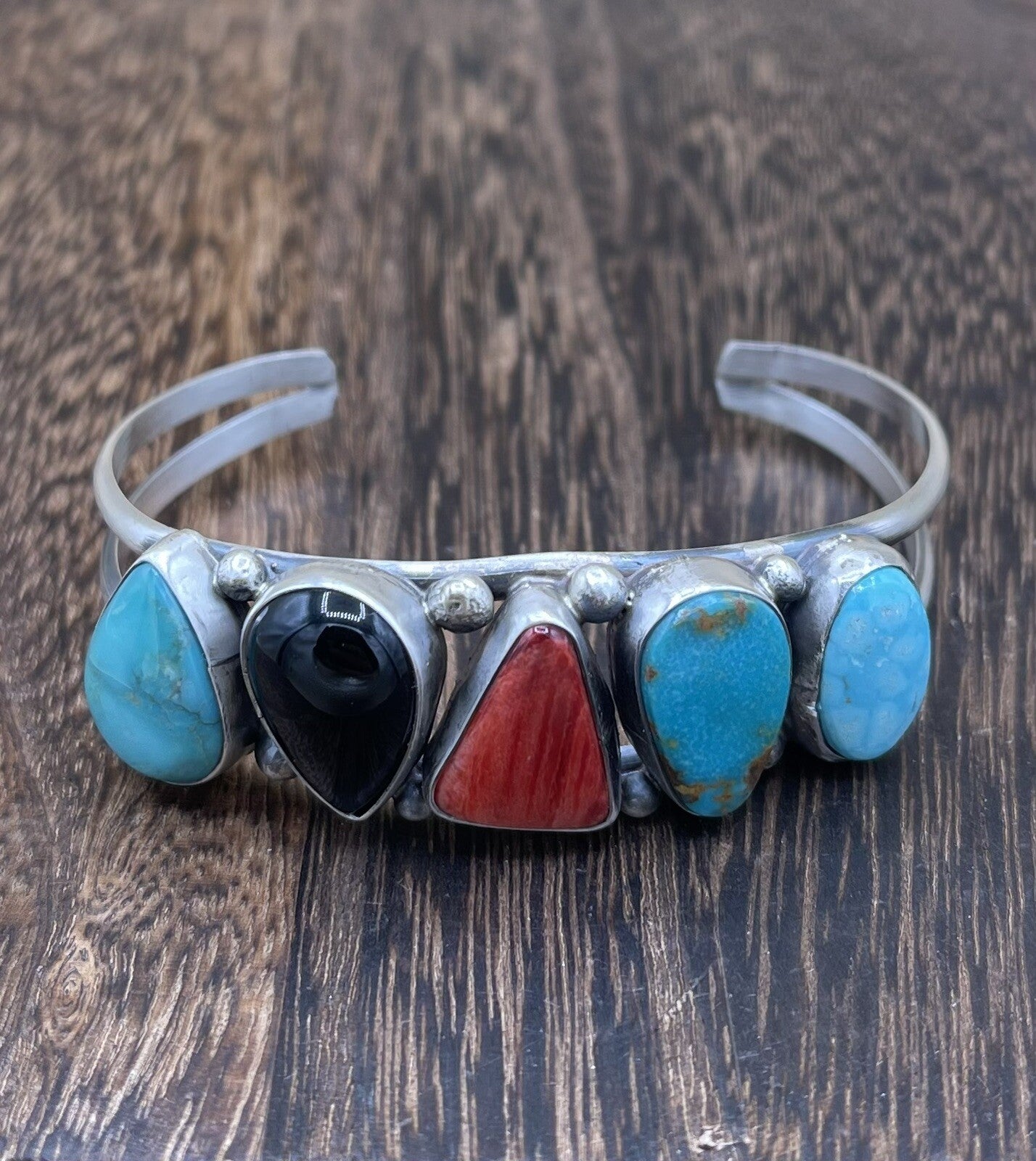 Native American Navajo Handmade Sterling Silver Multi Stone color Cuff Bracelet