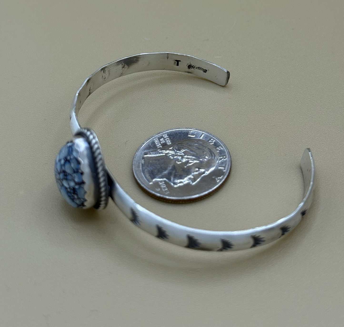 Navajo Handmade Sterling Silver Golden Hills Turquoise Stacker Cuff Bracelet