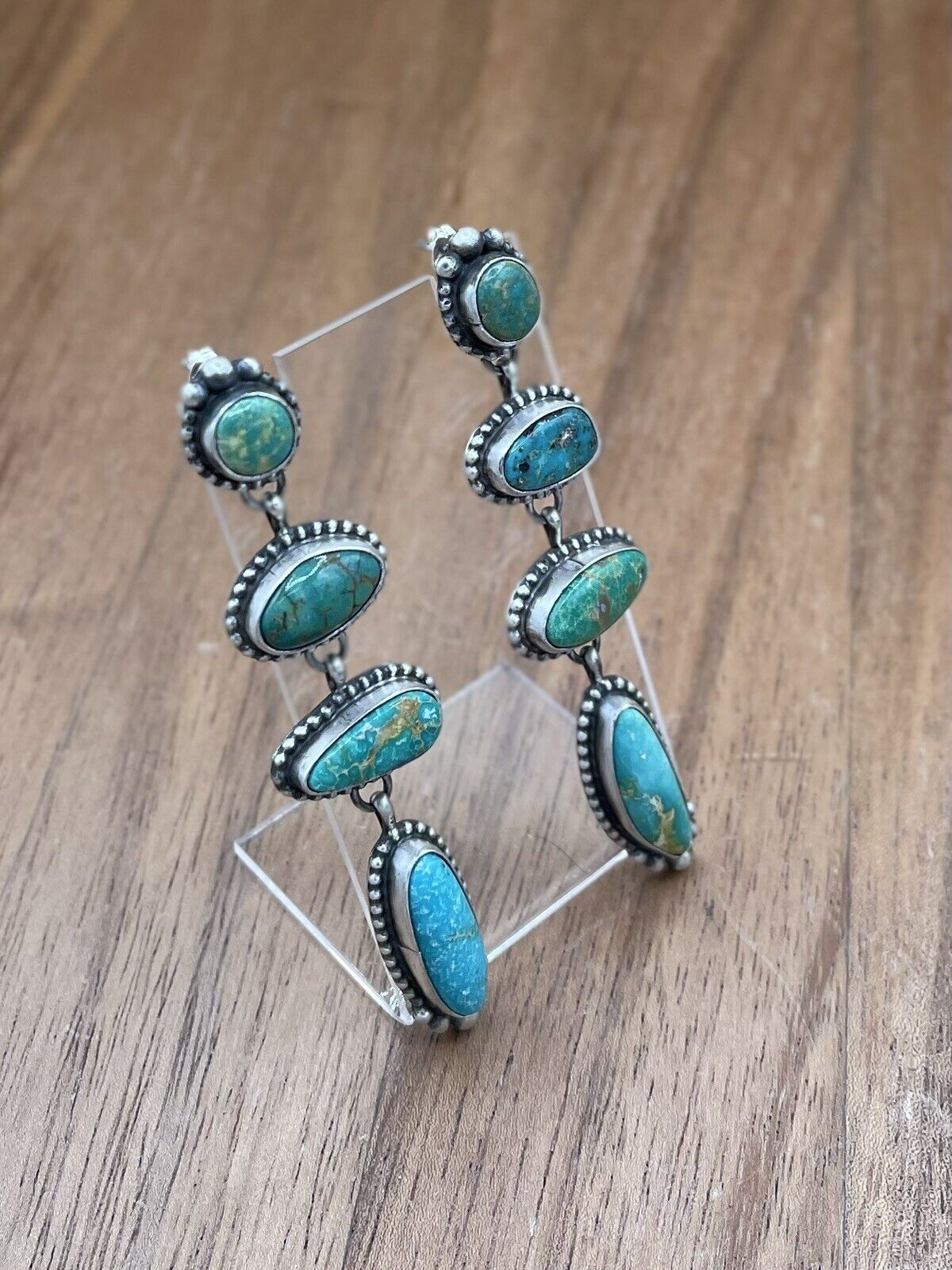 Native American Navajo Handmade Silver Sonoran Turquoise Post Dangle Earrings