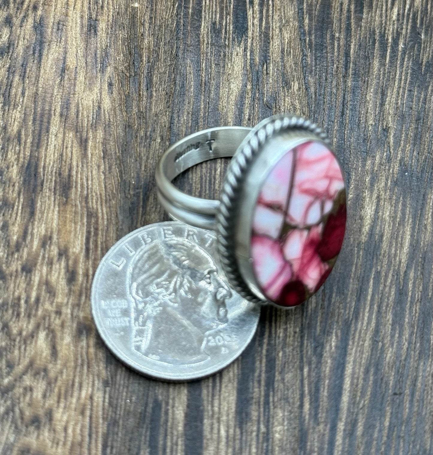 Navajo Handmade Sterling Silver Dahlia Rose Adjustable Ring Size 7 To 10