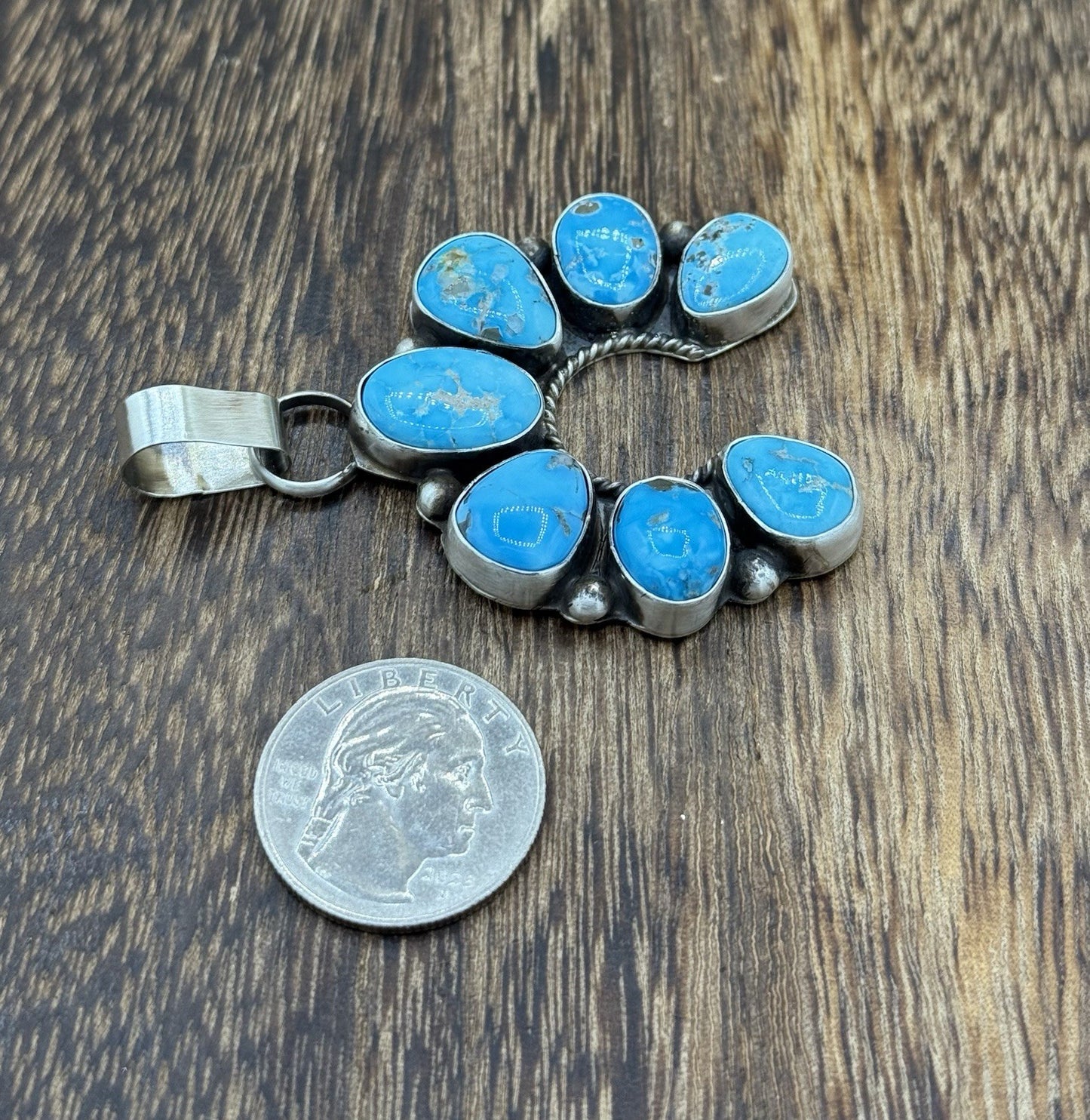 Native Navajo Handmade Sterling Silver Blue Ridge Turquoise Cluster Naja Pendant