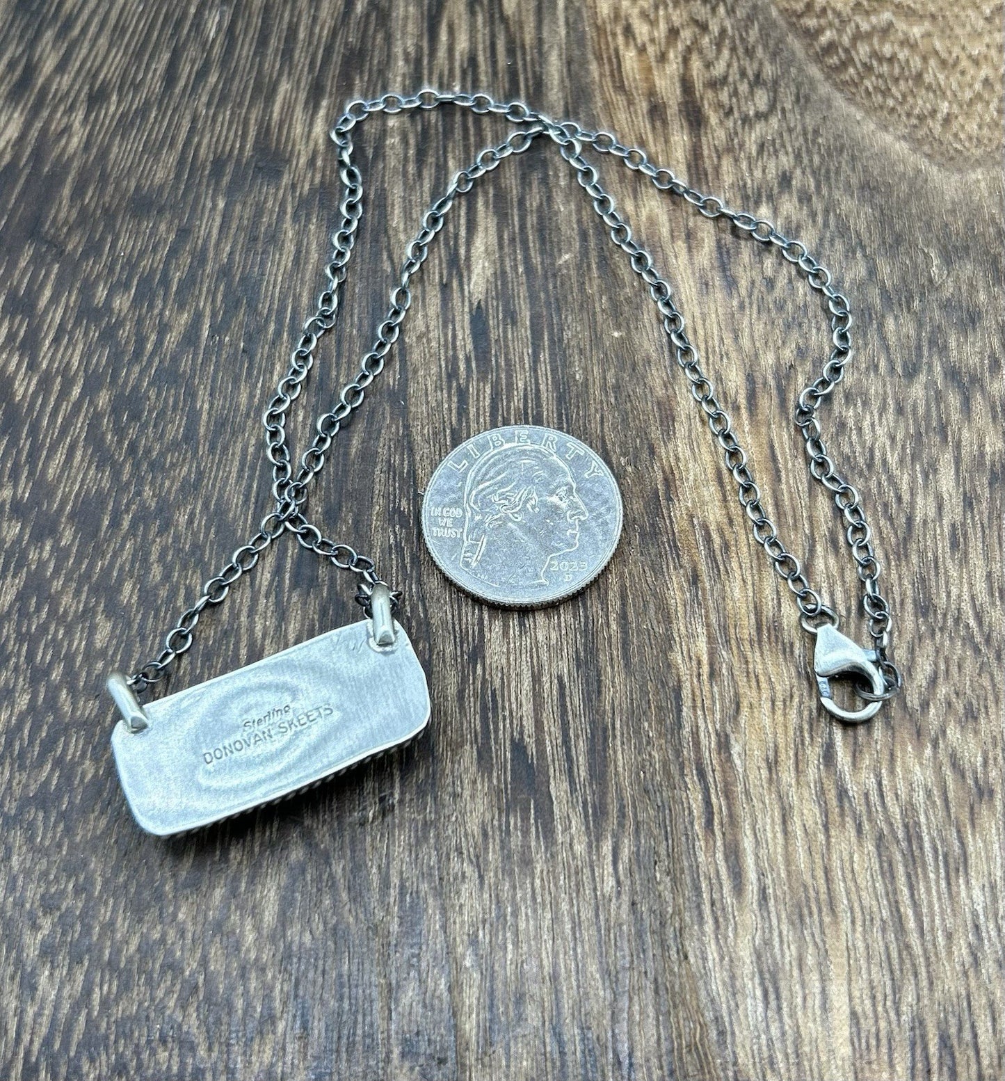 Navajo Handmade Sterling Silver Kingman Turquoise Bar Necklace 16”