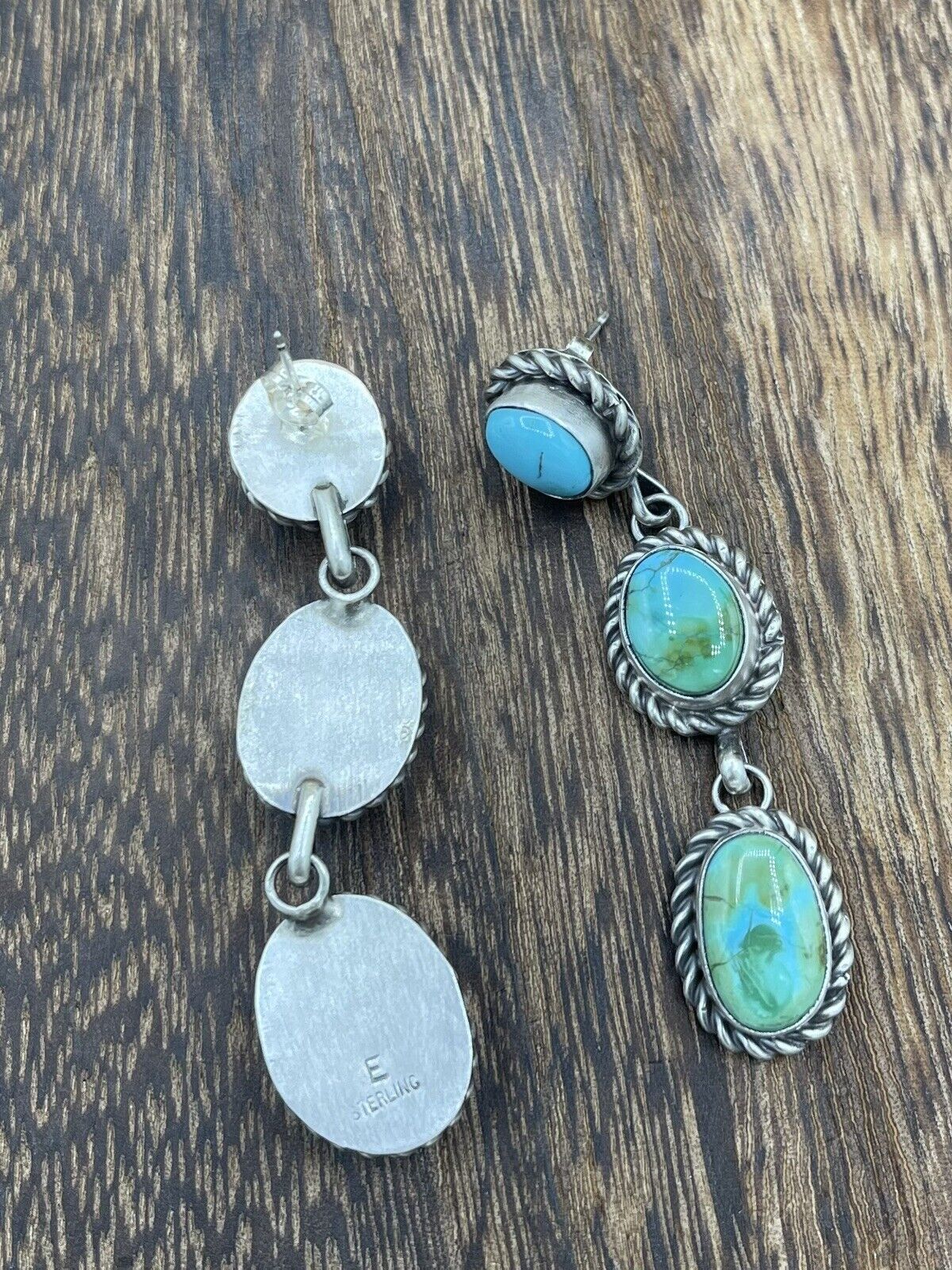 Native American Navajo Handmade Sterling Silver Turquoise Post Dangle Earrings