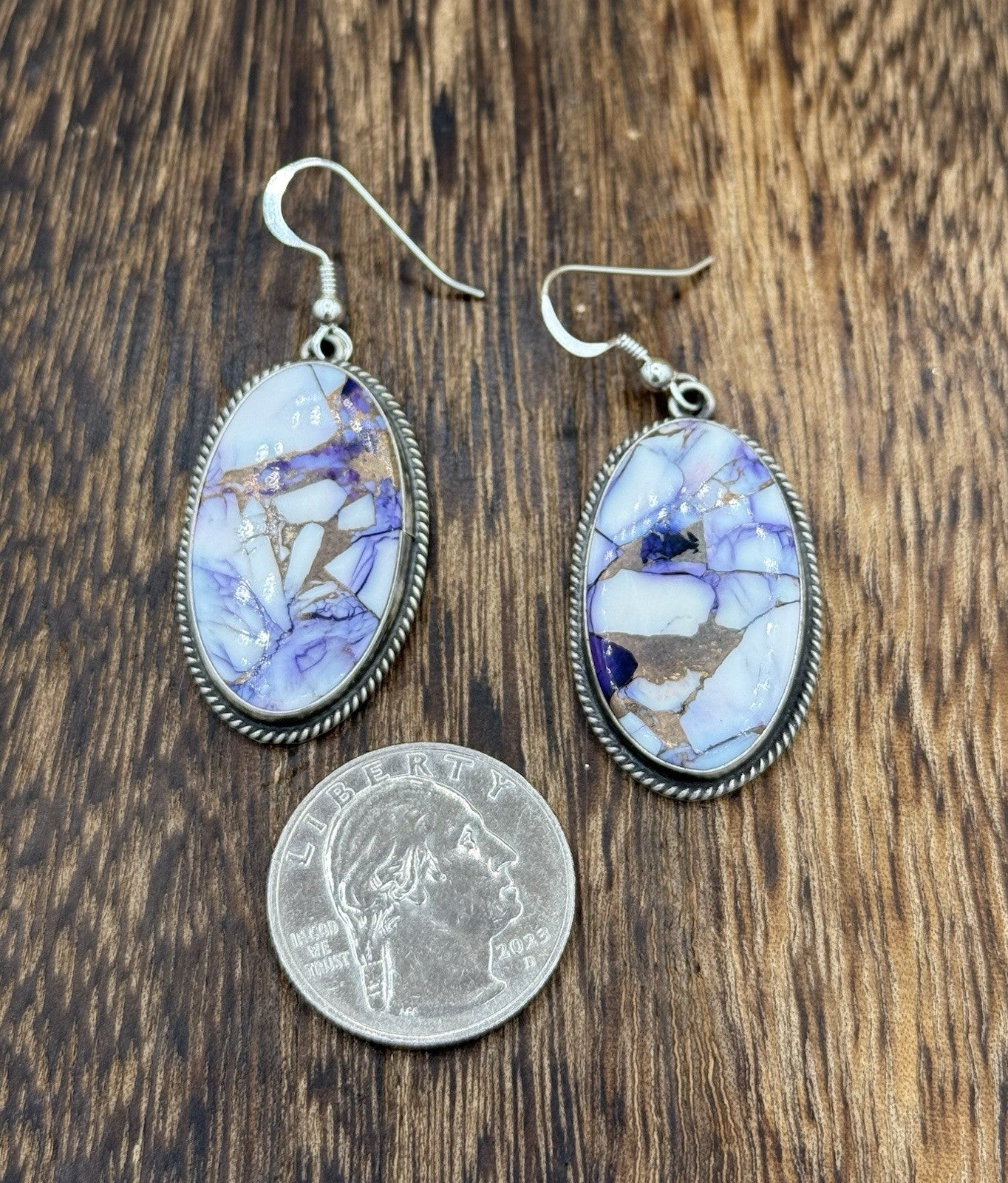 Navajo Handmade Sterling Silver Violet Rose Dahlia Dangle Drop Earrings Byron B.