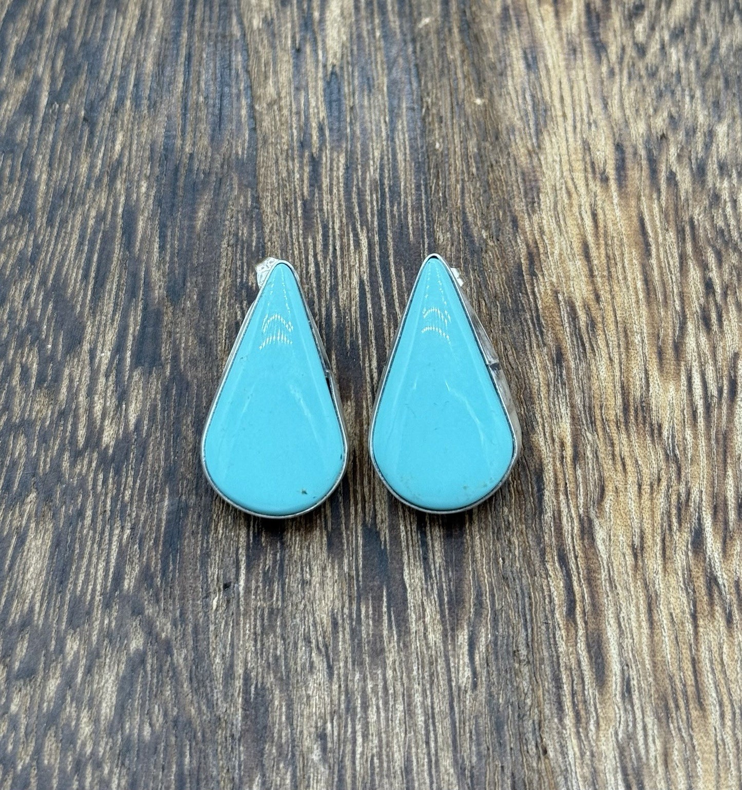 Native Navajo Handmade Sterling Silver Blue Glacier Turquoise Post Stud Earrings