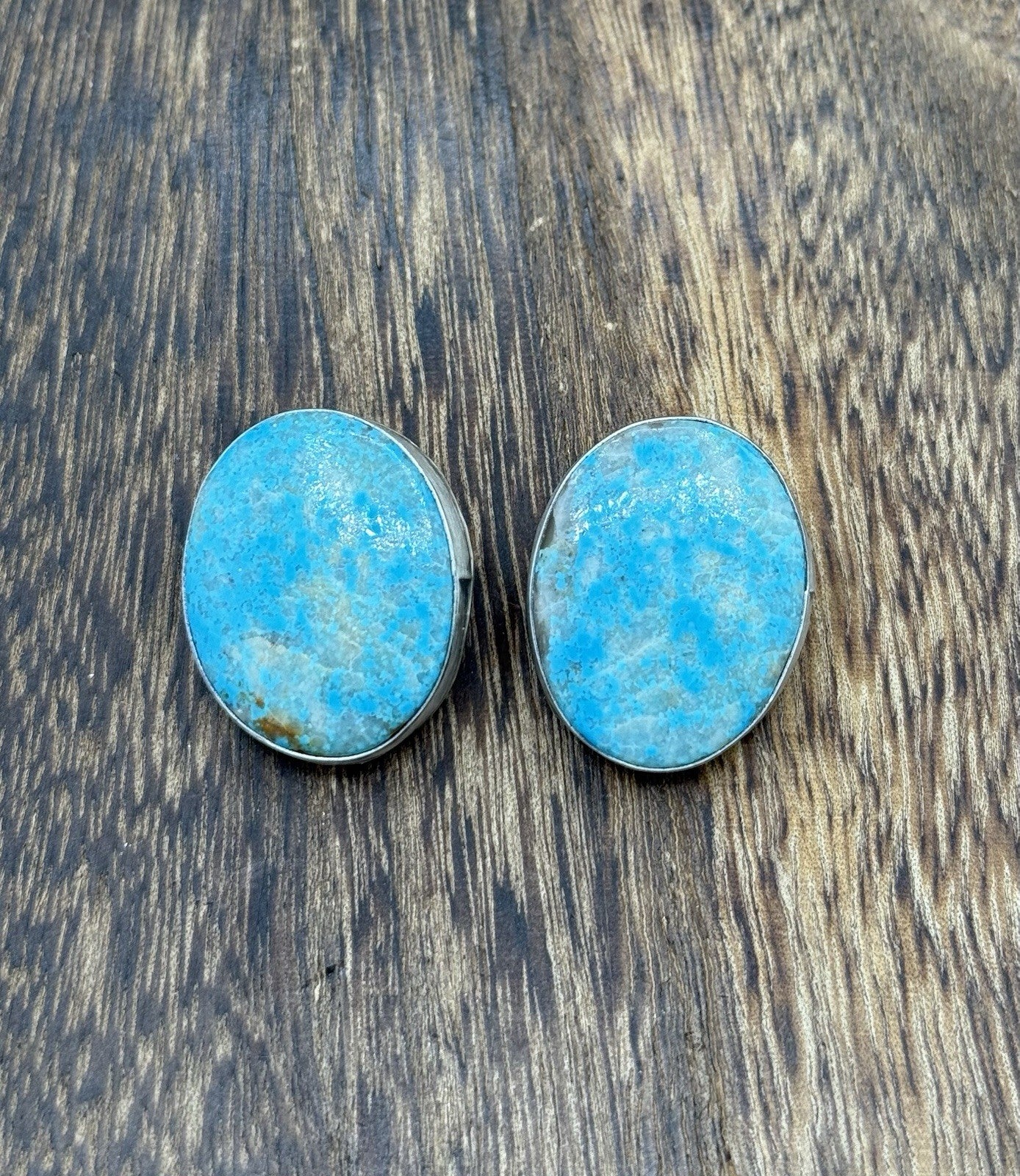 Native Navajo Handmade Sterling Silver Blue Glacier Turquoise Post Stud Earrings