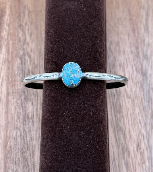 Navajo Handmade Sterling Silver Blue Ridge Turquoise Stacker Cuff Bracelet