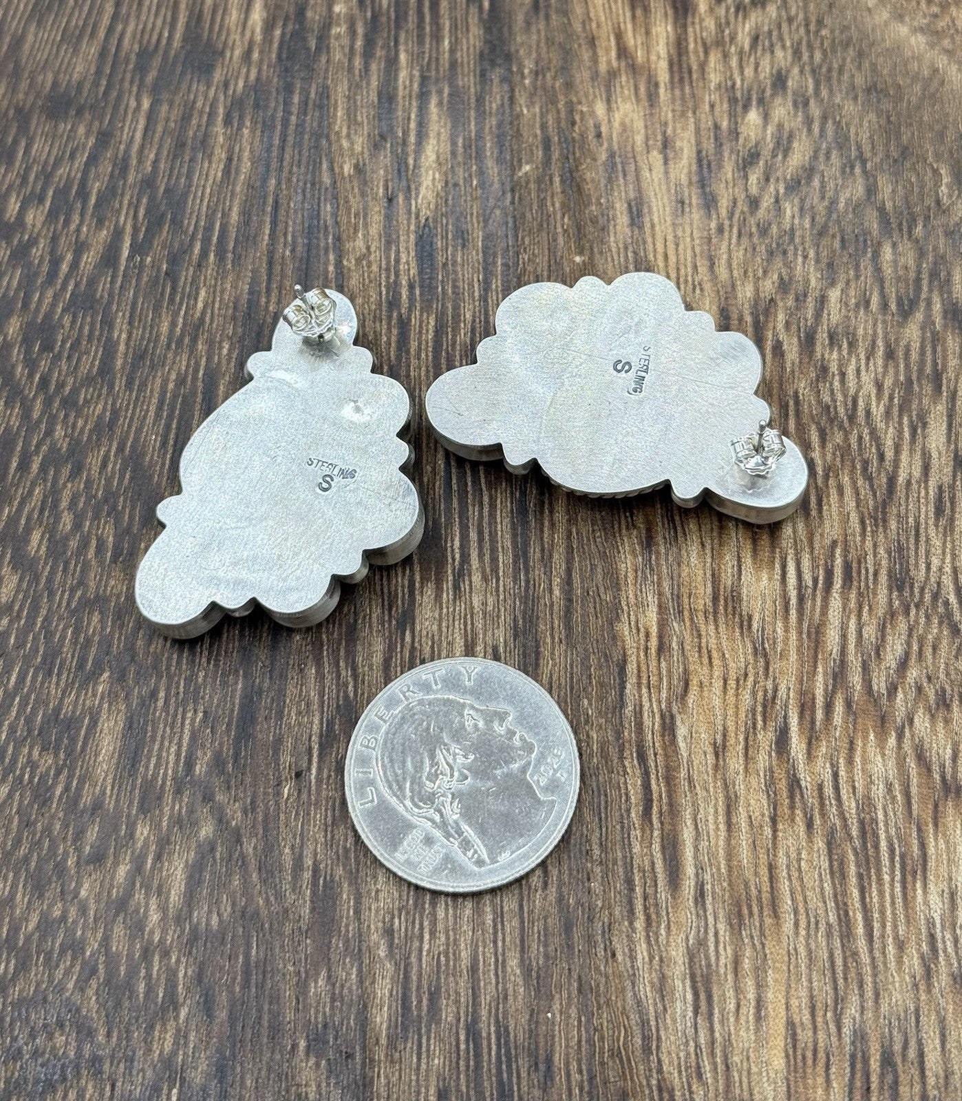 Navajo Handmade Sterling Silver Blue Ridge Turquoise Half Cluster Large Earrings