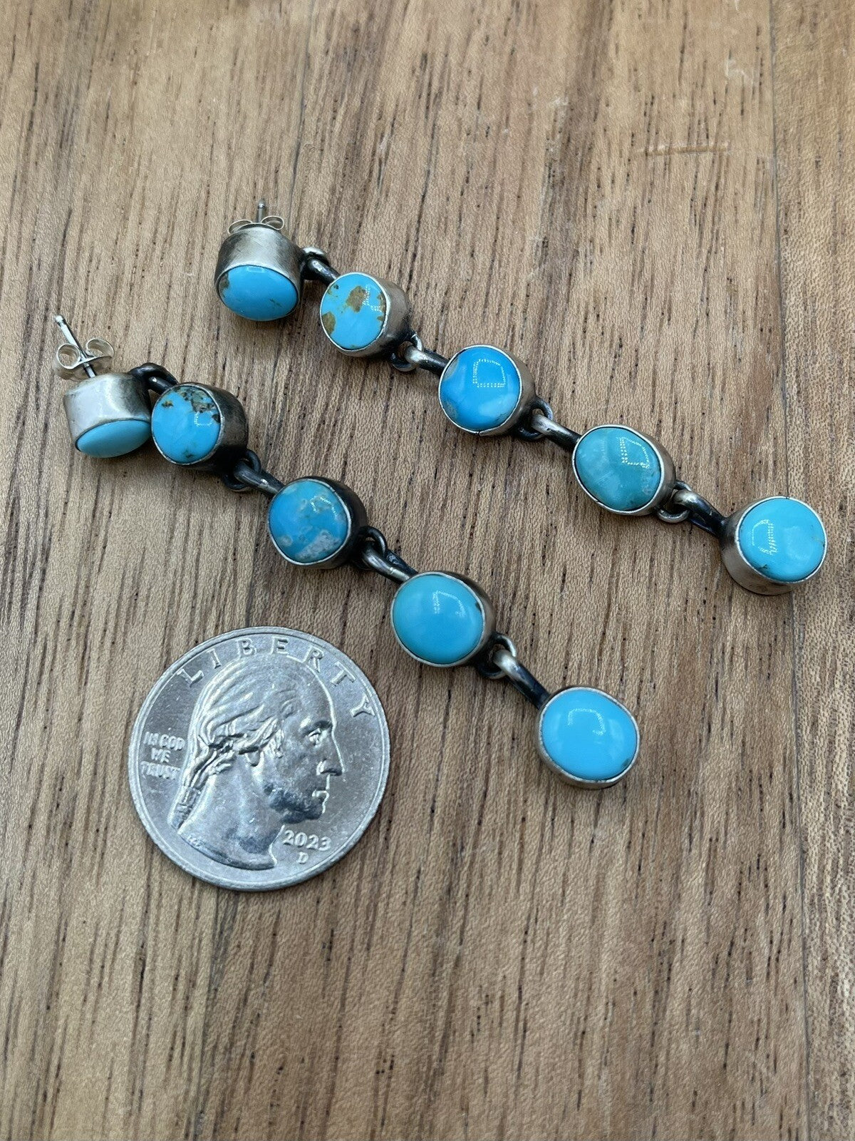 Native American Sterling Silver Navajo Handmade Turquoise Post Dangle Earrings