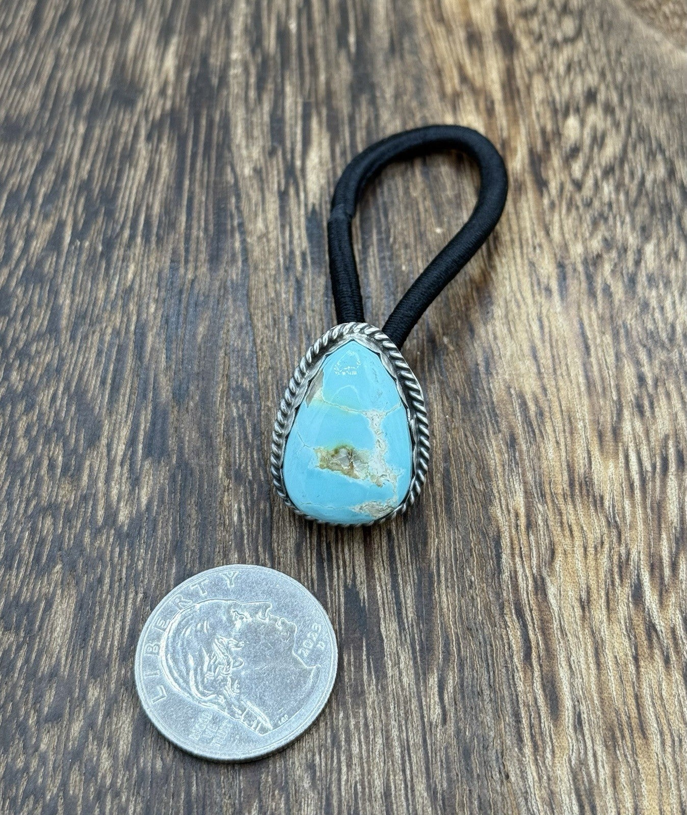 Native American Navajo Handmade Sterling Silver Royston Turquoise Hair Tie