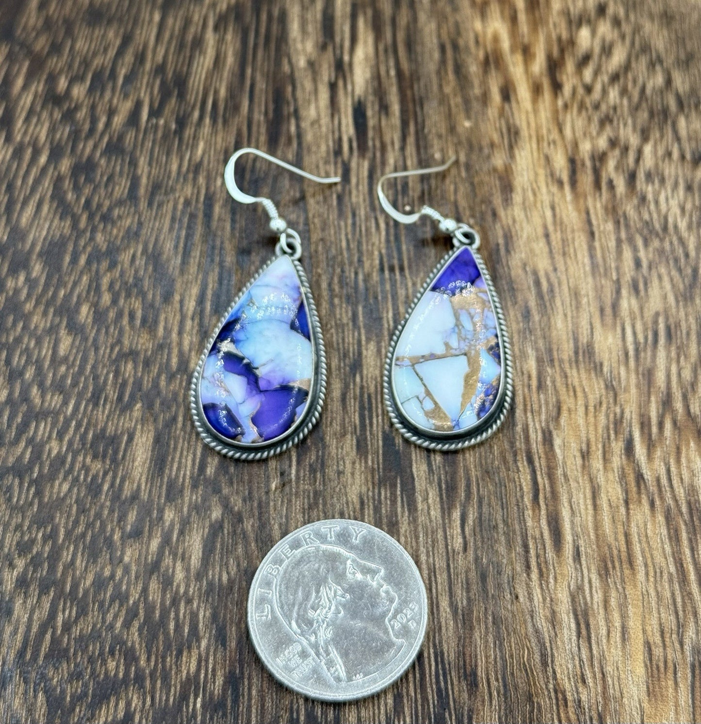 Navajo Handmade Sterling Silver Violet Rose Dahlia Dangle Drop Earrings Byron B.