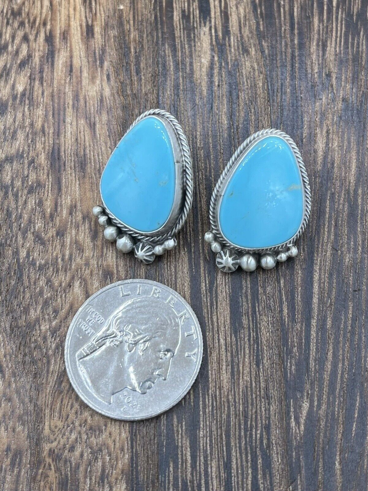 Native American Sterling Silver Navajo Handmade Turquoise Post Stud Earrings