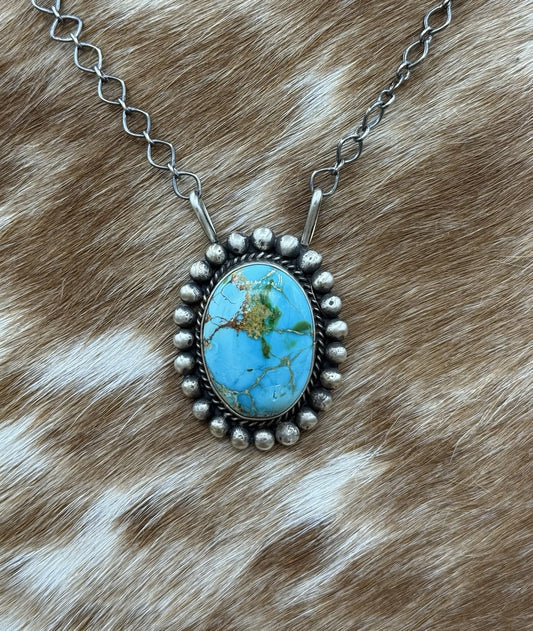 Native Navajo Handmade Sterling Silver Sonoran Gold Turquoise Necklace 18” Large