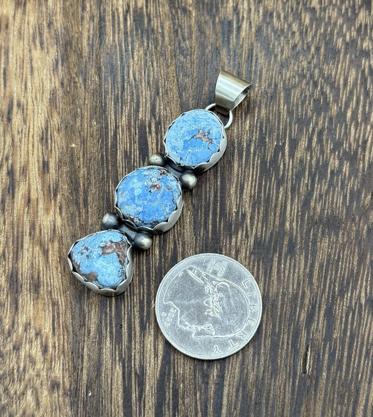 Navajo Handmade Sterling Silver Golden Hills Turquoise Cluster Drop Pendant