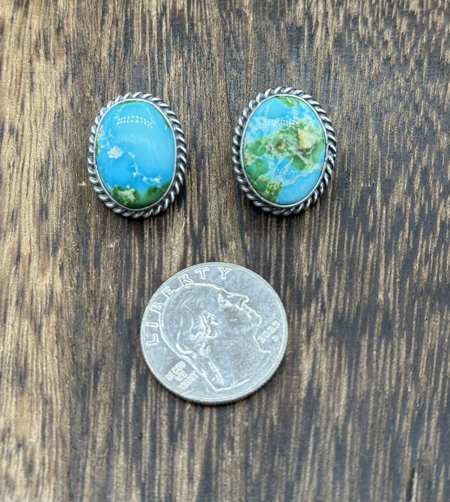 Navajo Handmade Sterling Silver Sonoran Gold Turquoise Post Stud Earrings