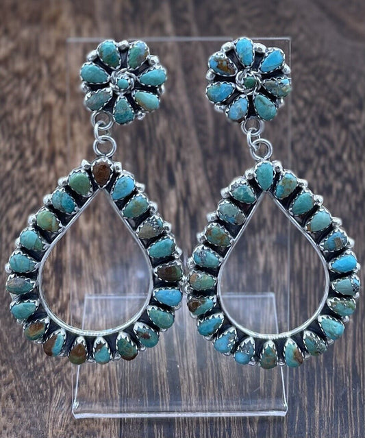 Navajo Handmade Sterling Silver Turquoise Cluster Post earrings Mathilda Benally