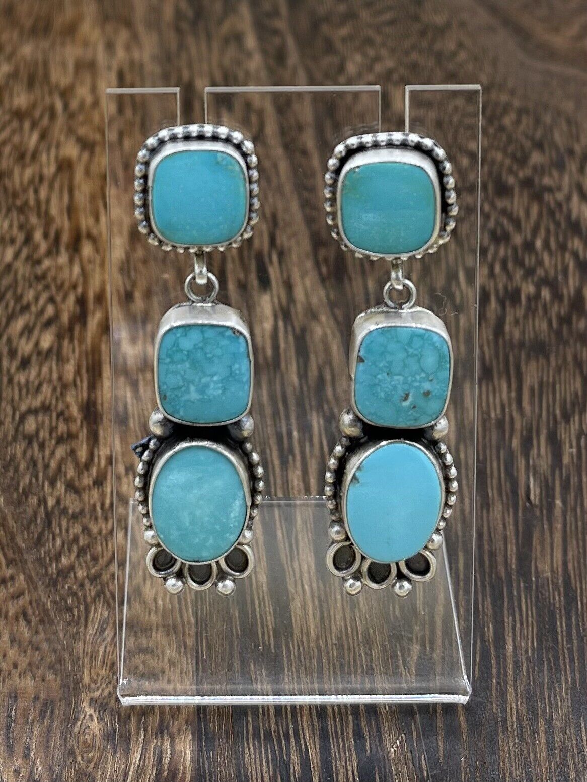 Native American Sterling Silver Navajo Handmade Turquoise Post Dangle Earrings