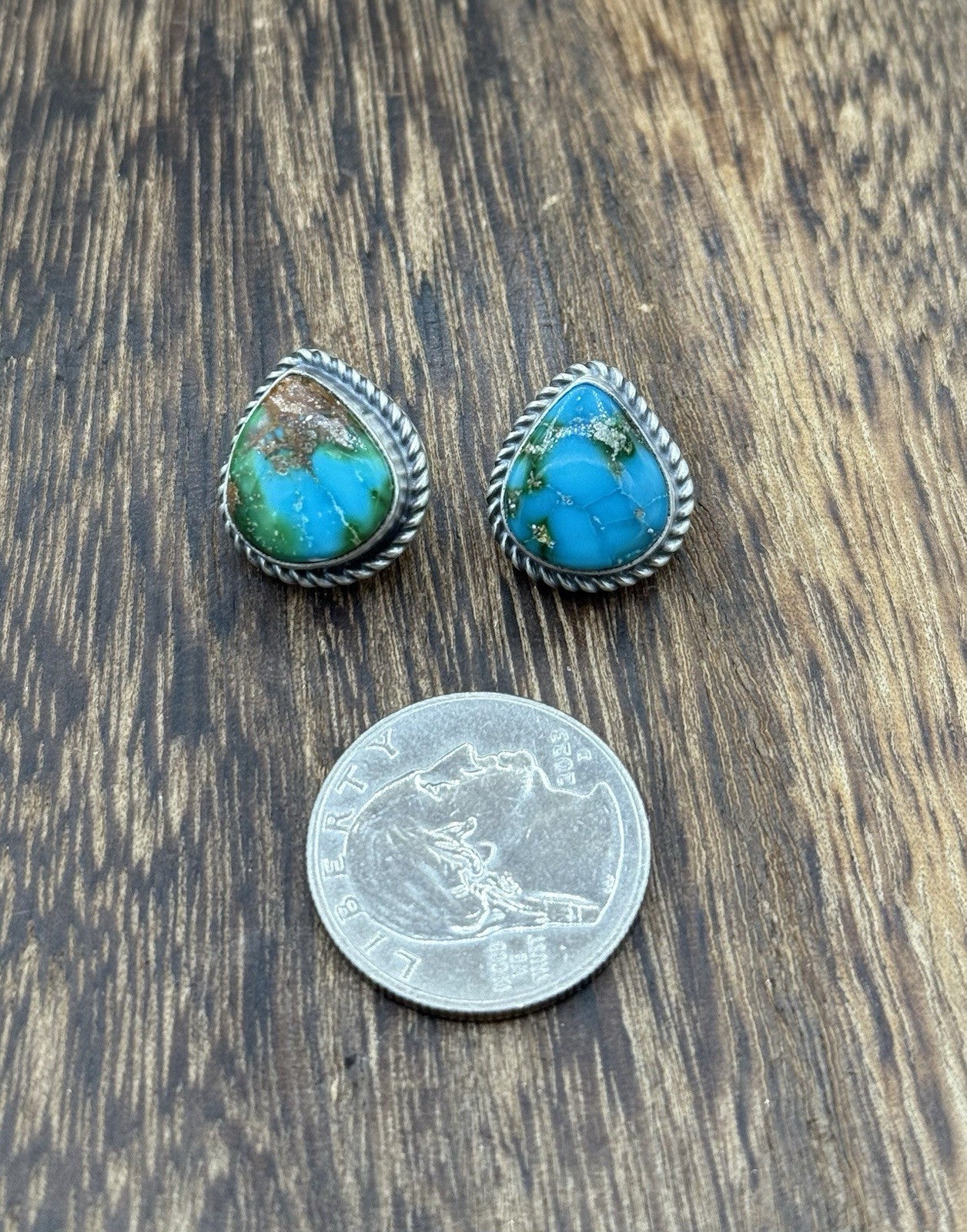 Navajo Handmade Sterling Silver Sonoran Gold Turquoise Post Stud Earrings